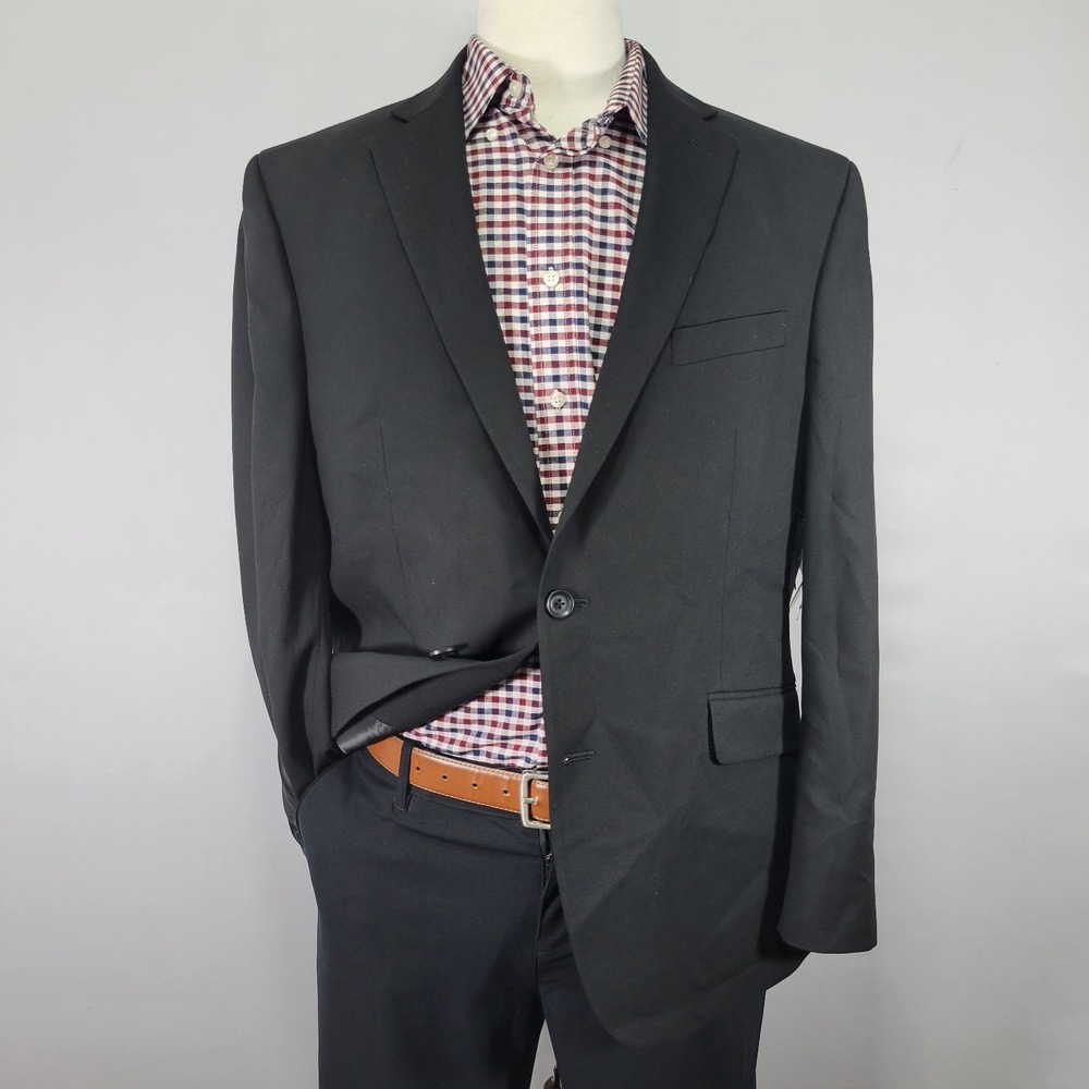 Kenneth Cole Reaction Men's Sport Coat Blazer Two Button Black Poly‎ Blend 44R